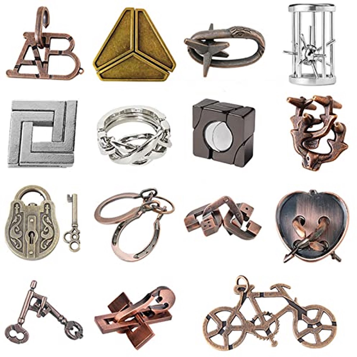 15 Stuks Metalen Puzzels Set - Klassieke Denkspellen voor IQ-uitdagingen - Perfect Cadeau voor Iedereen