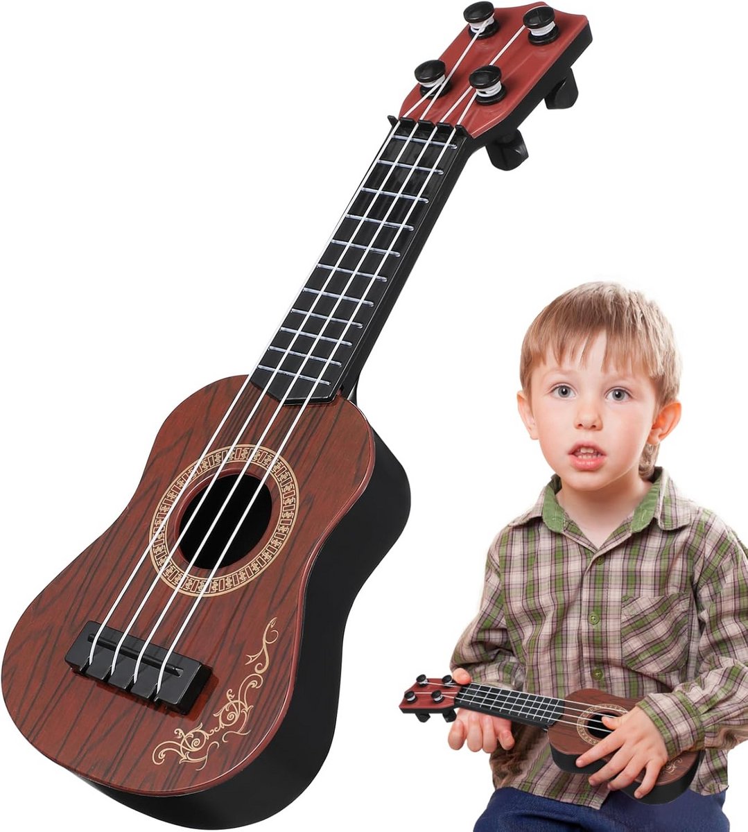 Houten Look Kinderukelele - Educatief Muziekinstrument voor Jongens en Meisjes
