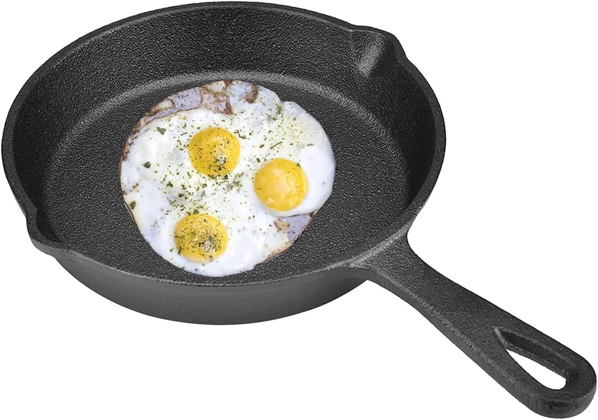 Ronde gietijzeren koekenpan van 16 cm voor inductie, oven, grill en barbecue met uitstekende warmteverdeling