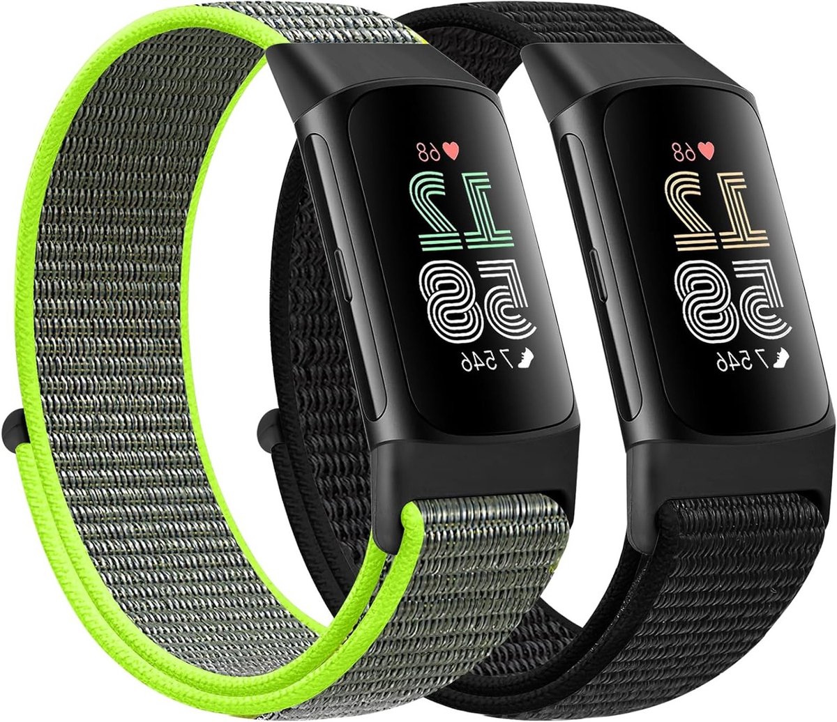 Verstelbare en Ademende Nylon Sportband voor Fitbit Charge 5 - Vervangband voor Fitness Tracker voor Dames en Heren