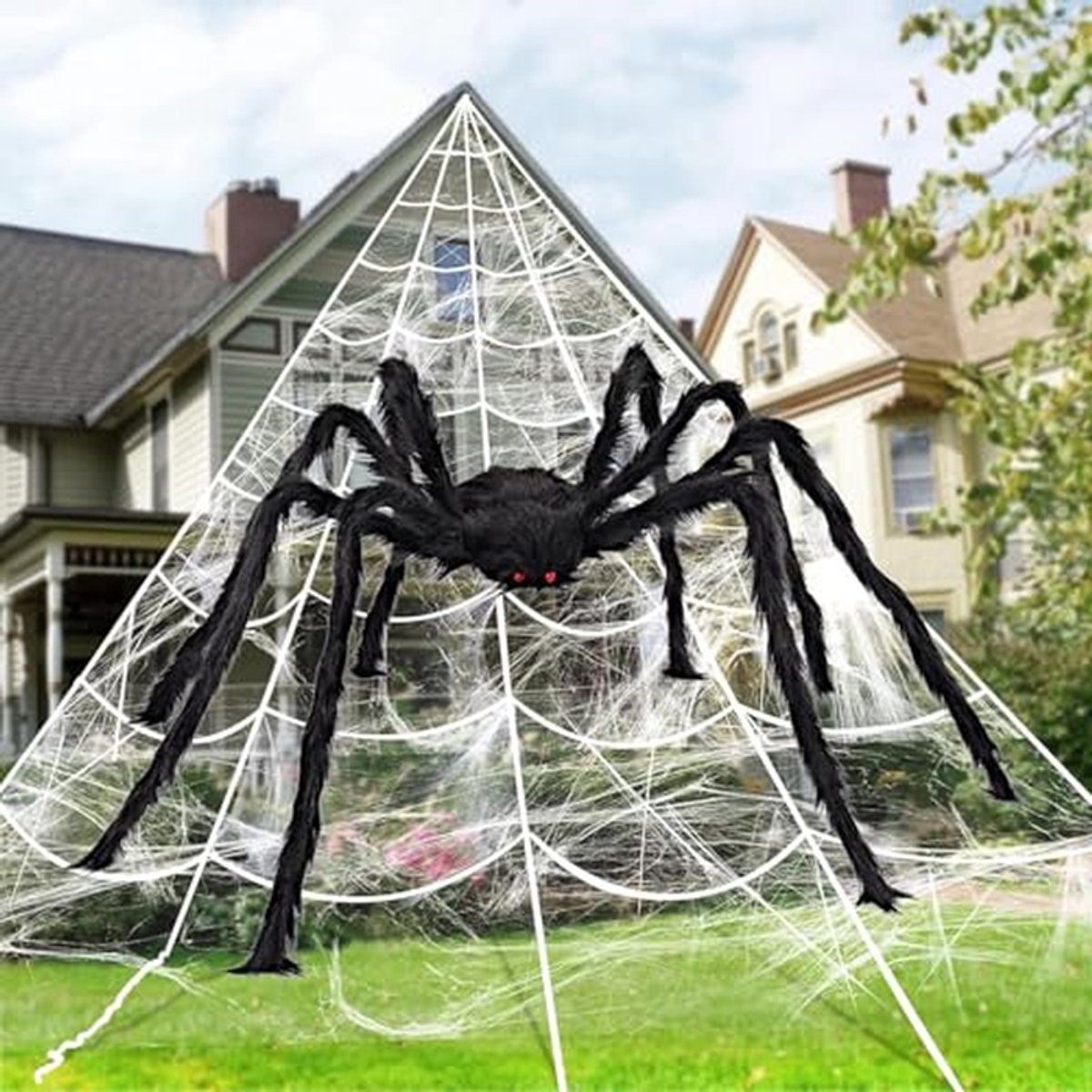 Giant Spider Outdoor Decoration with Spider Web, Perfect for Halloween