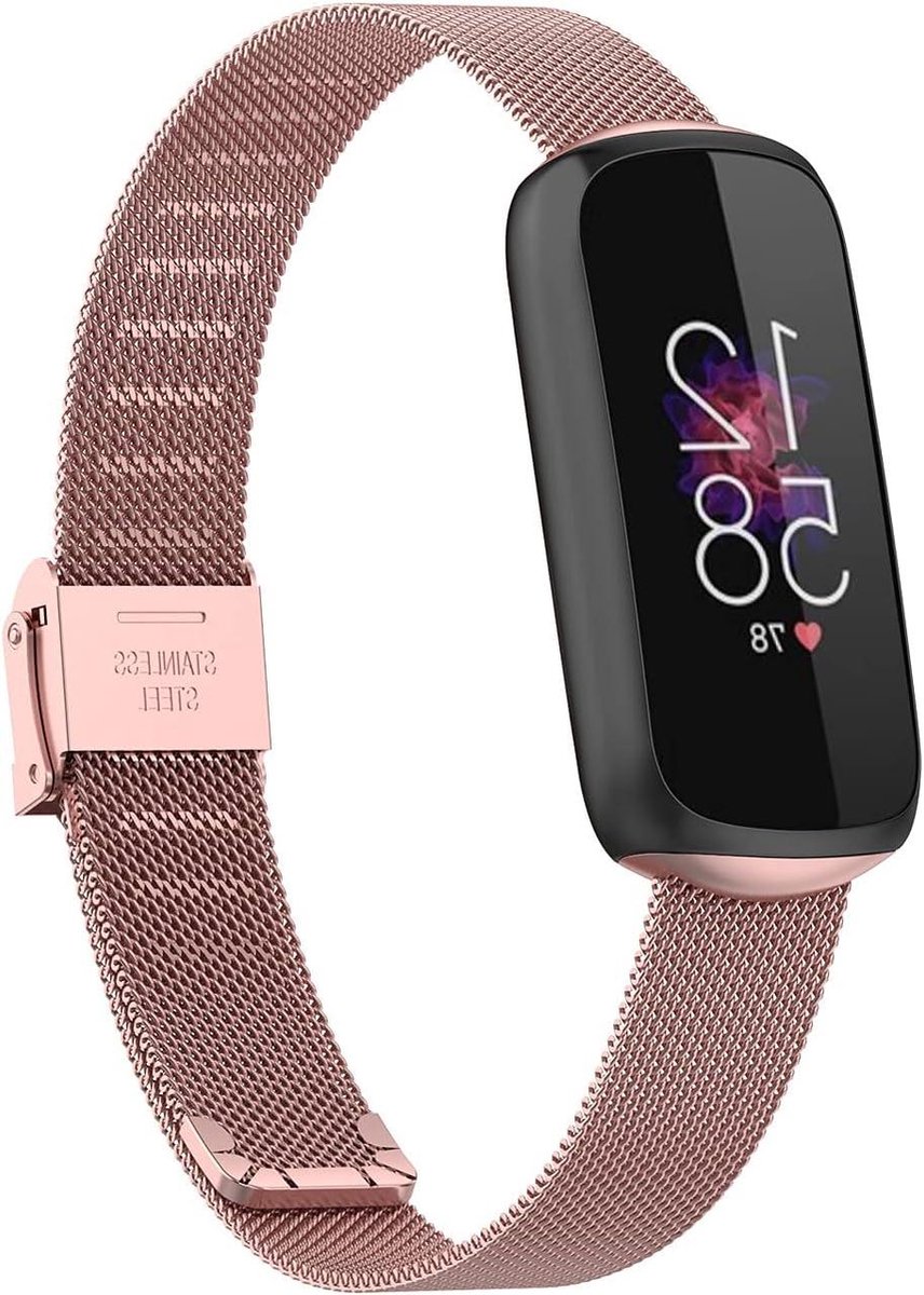 Band voor Fitbit Luxe, Horlogebandje, Roestvrijstalen Vervangende Banden voor Fitbit Luxe Fitness Tracker, Quick Release en Verstelbare Polsband voor Dames en Heren (Roze)