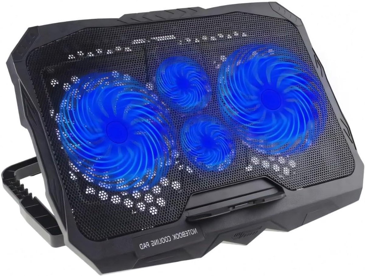 Retoo Laptop Cooler with 2 x USB 2.0 and 1.75W Power, 4 Fans, Laptop Cooling Pad with Blue Backlight, for PC Notebook PS4, Built-in Potentiometer and Adjustable Tilt Angle