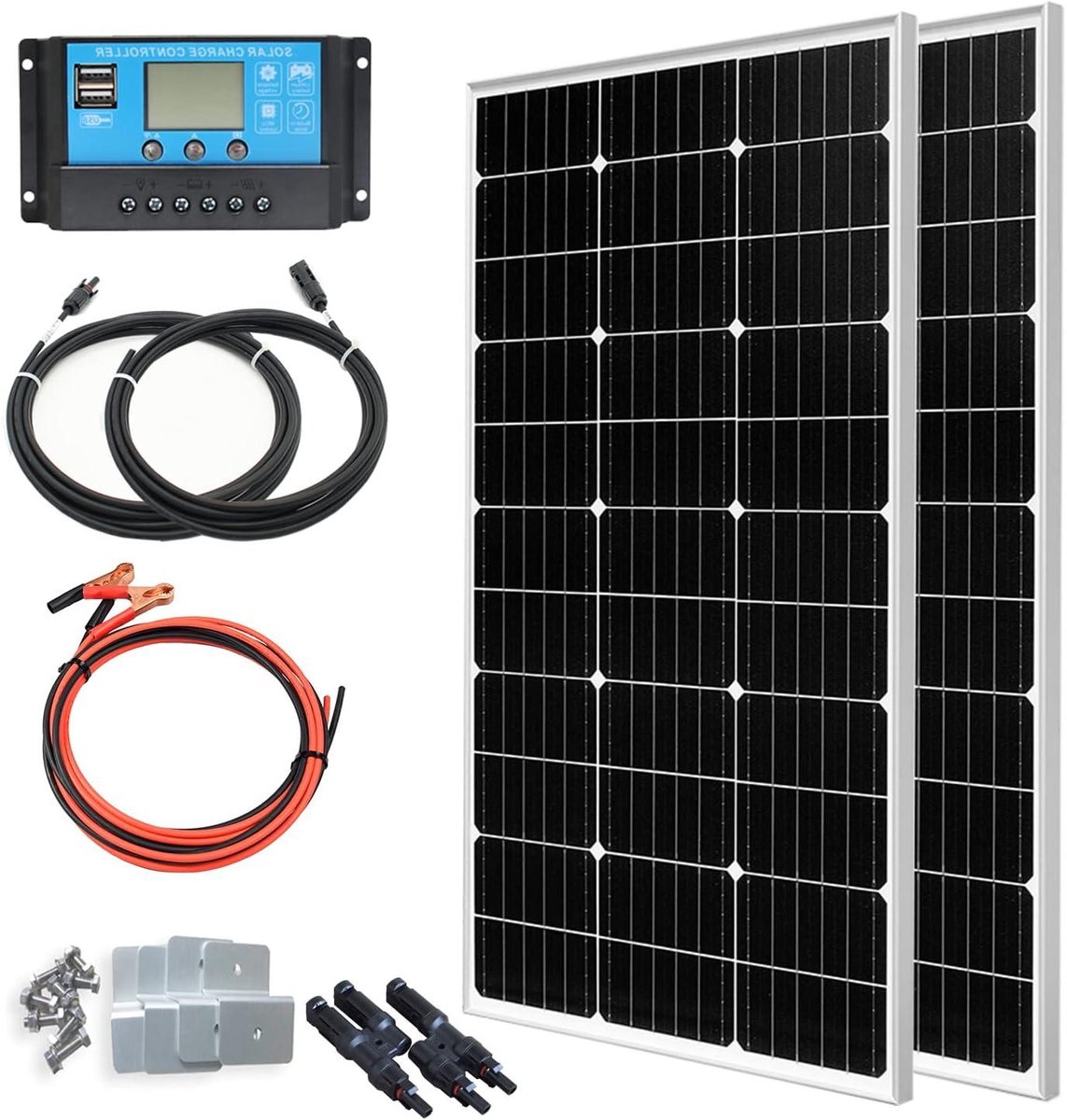 Zonnepaneel Kit - Energie Oplossing - Off-Grid Stroom - Hoog Rendement Cellen - 200 Watt - Zwart