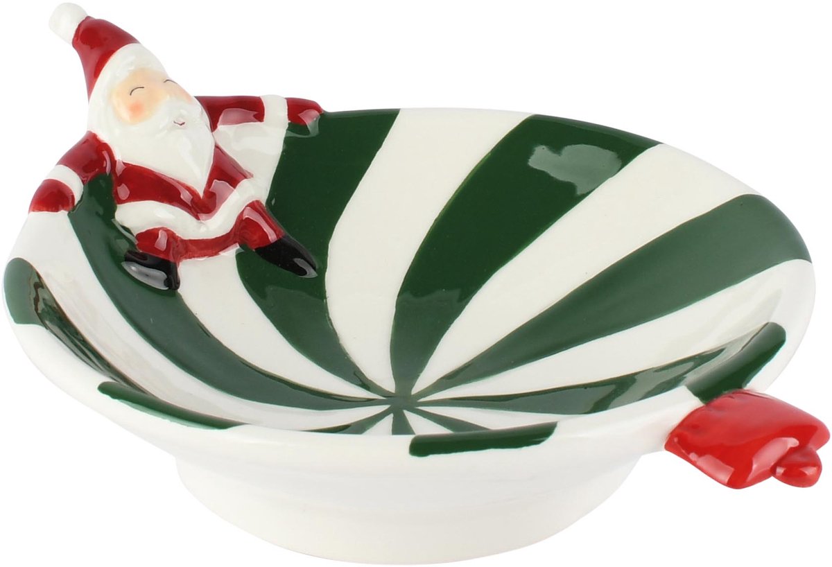 Dekoratief | Schaaltje m/santa, wit/groen/rood, keramiek, 19x14x6cm | A265362