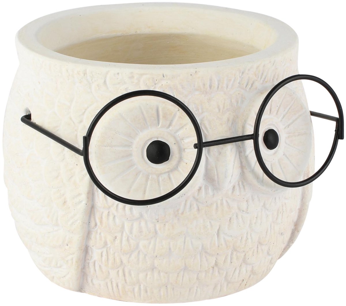 Dekoratief | Bloempot uil m/bril, wit/zwart, cement, 13x13x10cm | A265139