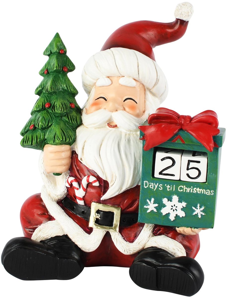 Dekoratief | Santa m/kalender, rood/groen/wit, resina, 14x12x18cm | A265444