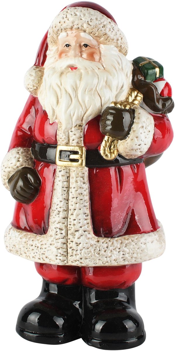Dekoratief | Santa staand m/zak, rood/wit/zwart, keramiek, 12x10x24cm | A265433