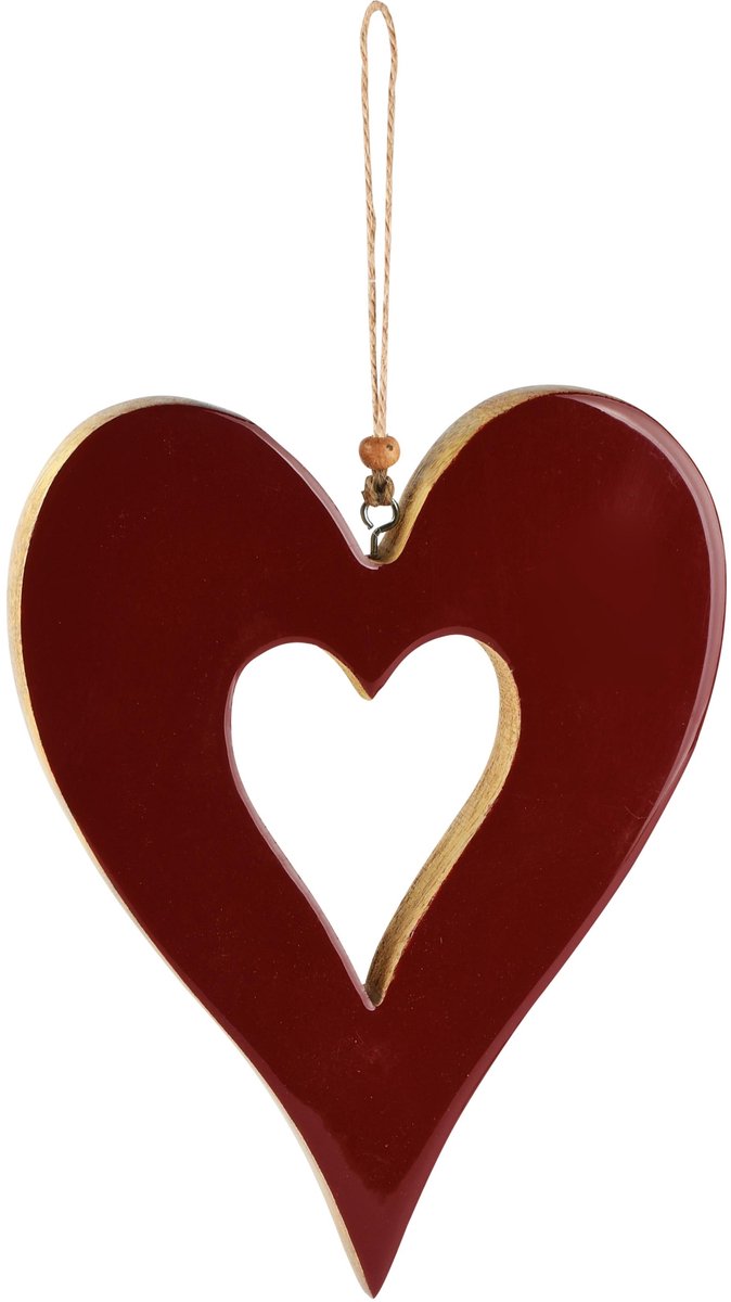 Dekoratief | Hanger hart, bordeaux, hout/enamel, 16x2x21cm | A268206