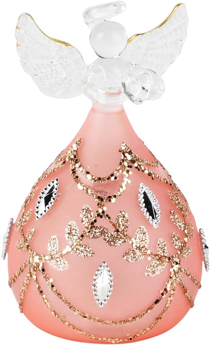 Dekoratief | Engeltje m/hartje, roze/goud, glas, LED, 7x7x11cm | A265978