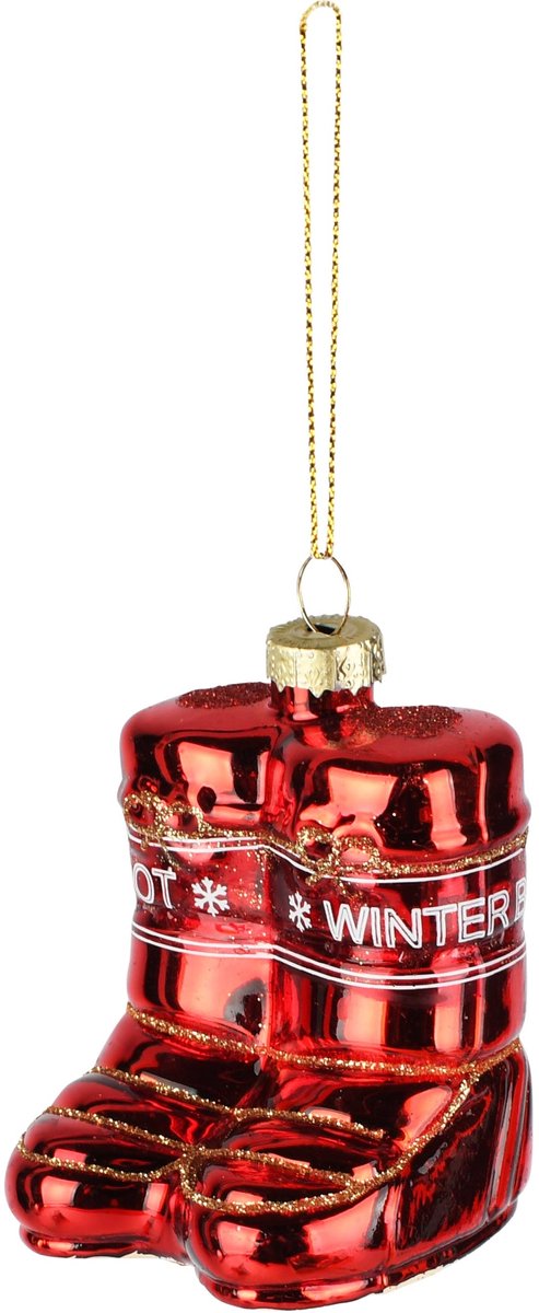 Dekoratief | Hanger moonboots, rood, glas, 6x6x7cm | A265643