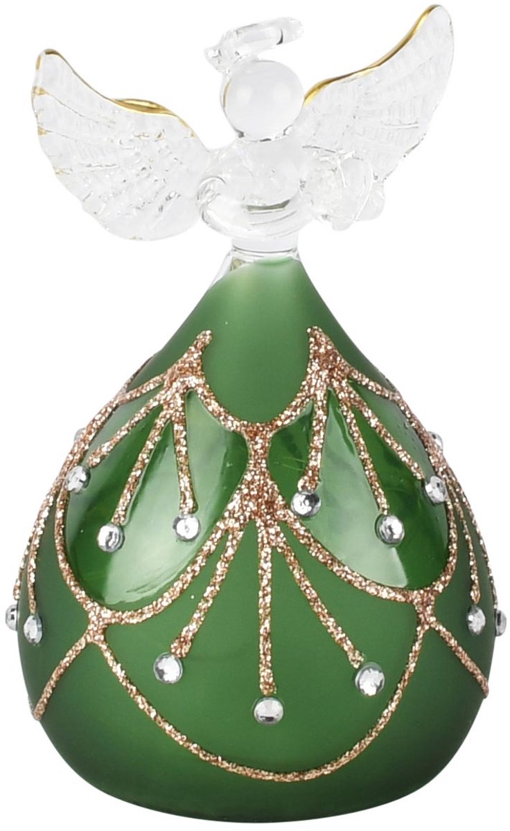 Dekoratief | Engeltje m/hartje, groen/goud, glas, LED, 7x7x11cm | A265974