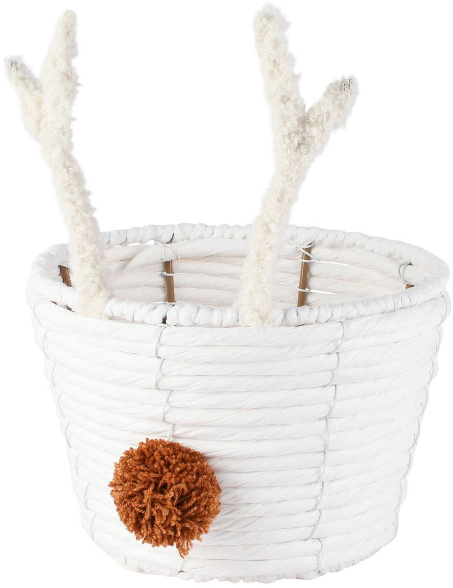 Dekoratief | Mandje m/gewei, wit, papier/polyester, 18x18x24cm | A265901