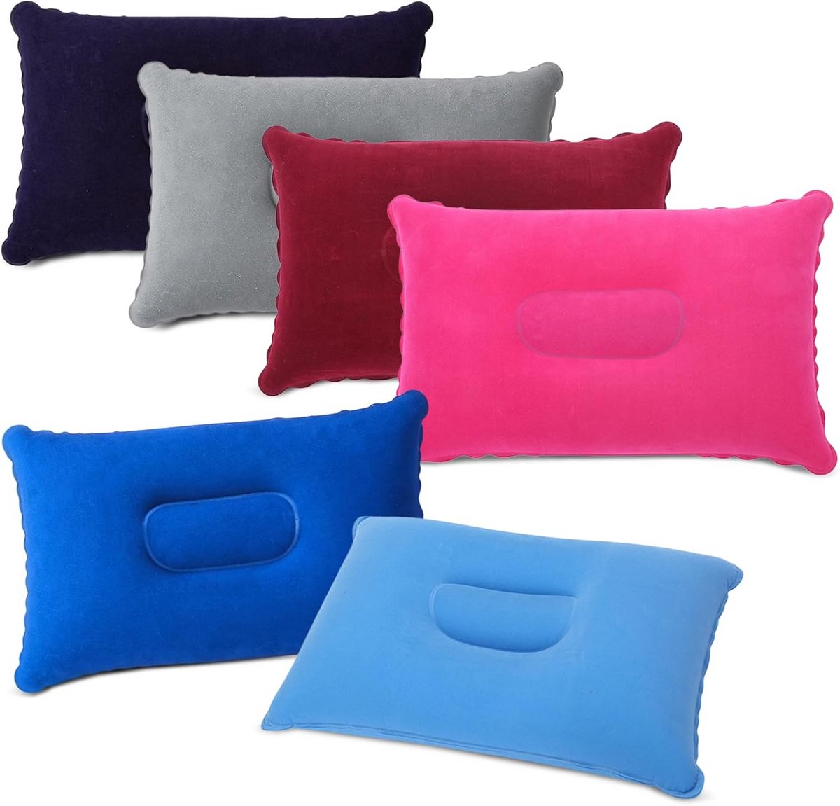 6 stuks opblaaskussens - ultralichte reiskussens voor nek en lendenen - compact en draagbaar - geschikt voor kamperen, vissen, strand en reizen - flosweerstand en waterdicht - makkelijk op te blazen - handig reisaccessoire - inclusief handpomp