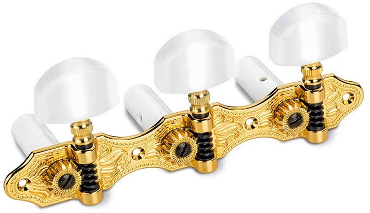 Schaller Houser Machine Heads met Witte Acryl Pegs en Gouden Accenten