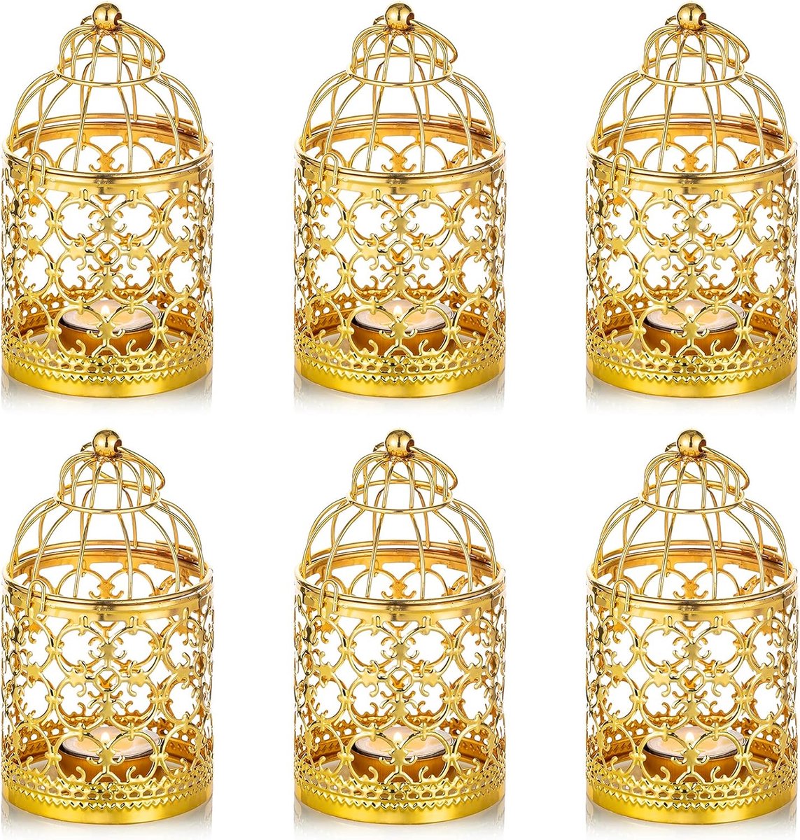 Set van 6 Kleine Metalen Hangende Lantaarns in Vogelkooi Stijl, Vintage Decoratie voor Feestjes en Bruiloften