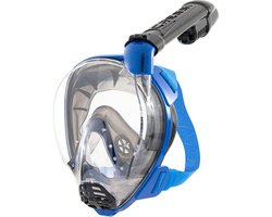 CRESSI since 1946 - Komodo Full Face Dry Snorkelling Mask 180° Vision - CO2 Safe - 100% Anti Fog Silicone - Side Snorkel - Adjustable Elastic Straps - Blue/Black - M/L