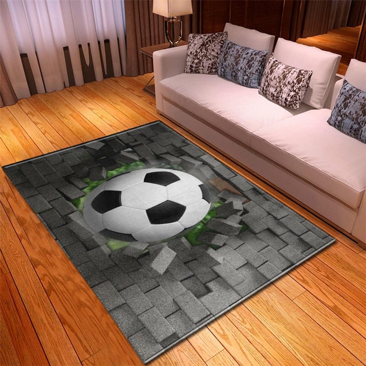 Kindertapijt 3D Voetbal Sport Moderne Woonkamer Slaapkamer Jongen Tiener grote Speelmat antislip Groen Voetbalveld Football Sport Basketball Graffiti Tapijt (Grijs, 120 x 160 cm)