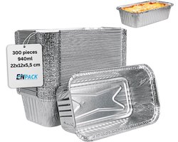 Enpack Aluminium Bowl R14/901L - Aluminium Bowls with Lid 22 x 12 x 5.5 cm - Menu Bowl - 950 ml Capacity - Food Form - Grill Dishes - Disposable Packaging - Disposable Container for