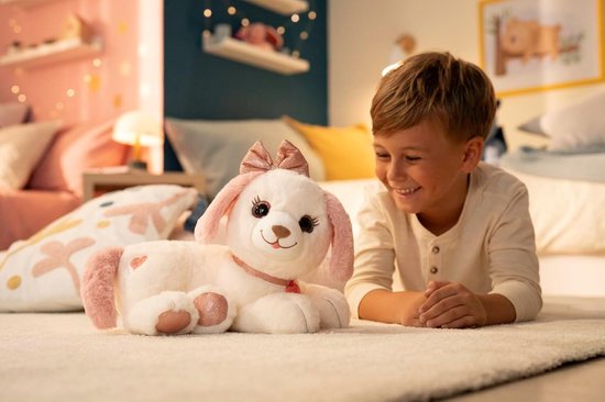 Interactieve knuffelhond Bella - 30 cm - roze/wit - met licht en muziek - inclusief borstel in cadeaudoos — afbeelding 5