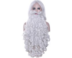 IMISSU Lange Moustache Kerst kostuums Santa Claus Witte Pruik en Baard Set Kerstcadeau Cosplay Pruiken (60cm Baard en Pruik)