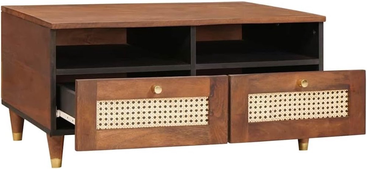 Massief houten tafel - Salontafel laden - Woonkamer inrichten - Natuurlijke houtnerf - 80 x 54 cm - Bruin