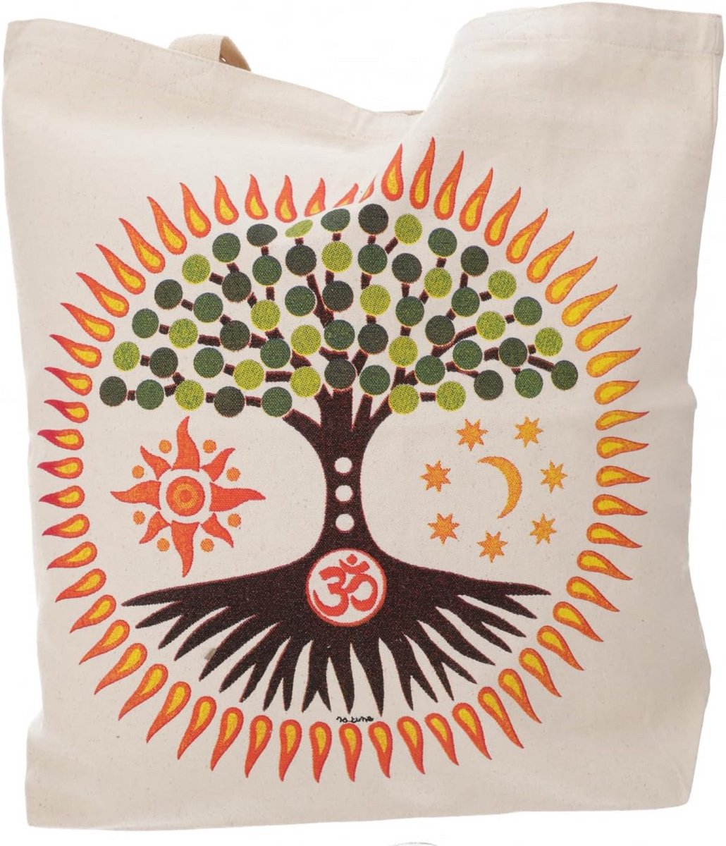 Katoenen draagtas 48x45x13 cm - stabieler boodschappen- en strandtas met Tree of Life print