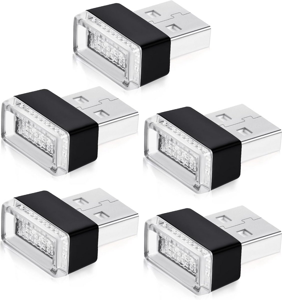 USB-auto-sfeerverlichting - 5-delige witte LED-set voor auto interieur - plug-in 5V verlichting voor auto's, laptops en USB-poorten - nachtverlichting en decoratie