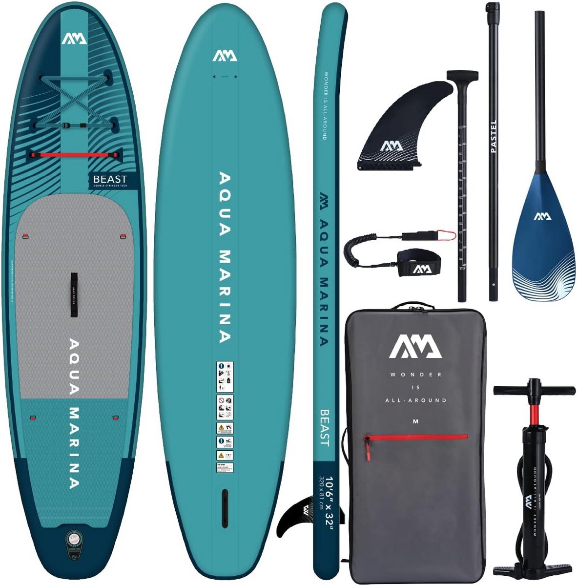 10ft6in Opblaasbaar Stand Up Paddleboard - 320 cm - Meer Volume & Laadvermogen - Diamantstructuur Voetpad - Double Stringer Technologie - Stijf & Stabiel - Aqua Marina BEAST Premium iSUP Pakket