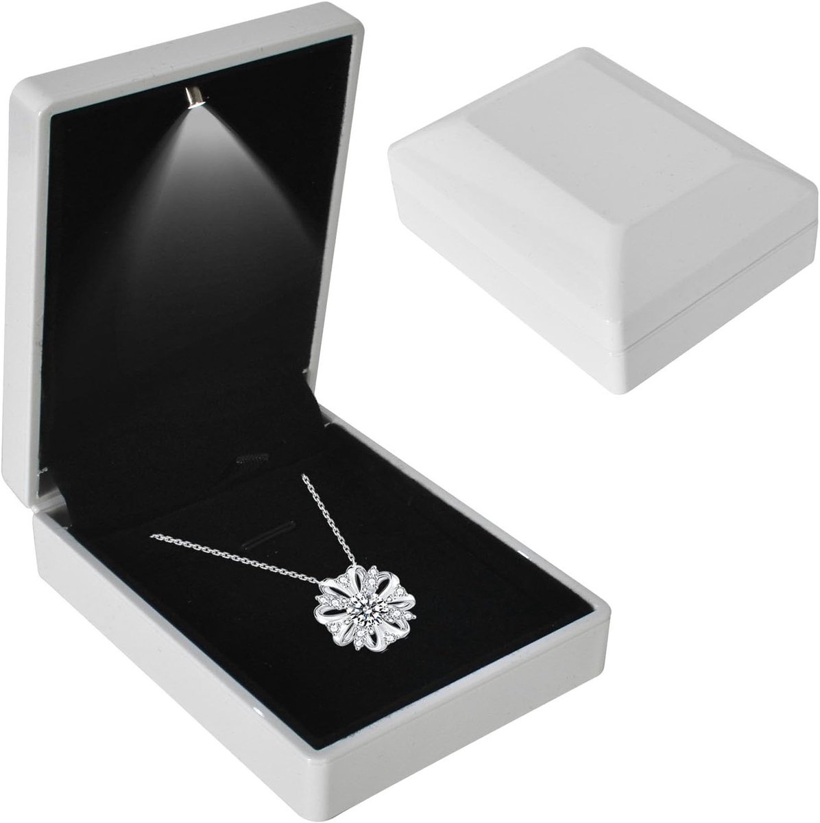 Elegante LED Hanglamp met Sieraad, Velvet Juwelenbox voor Verloving, Bruiloft en Verjaardag, 7 x 9 x 3.2 cm, Wit, Perfecte Cadeauverpakking voor Juwelen en Accessoires