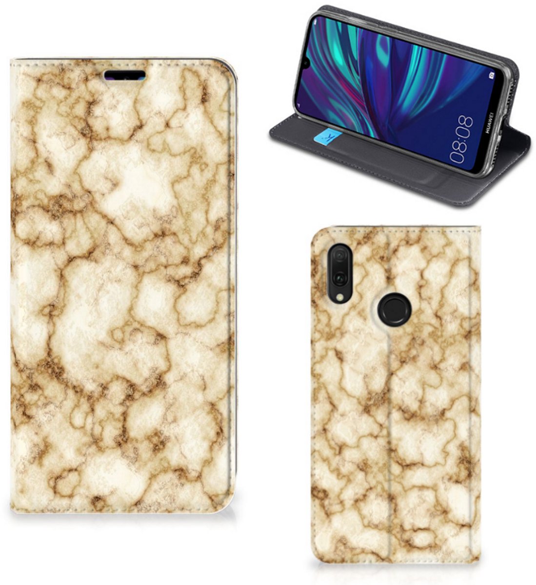 Huawei Y7 hoesje Y7 Pro (2019) Standcase Marmer Goud