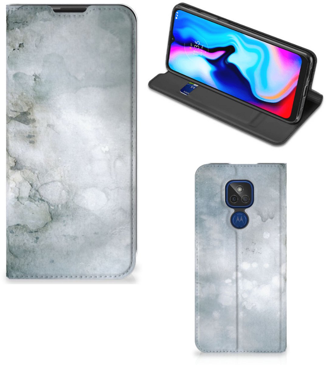 Bookcase Motorola Moto G9 Play Painting Grey