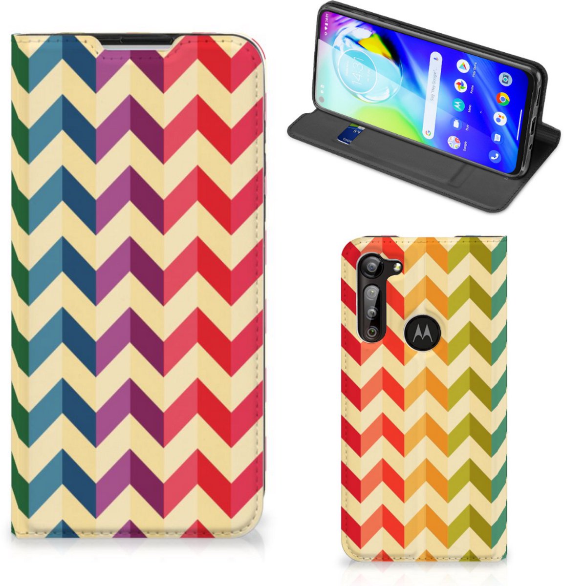 Motorola Moto G8 Power Hoesje met Magneet Zigzag Multi Color
