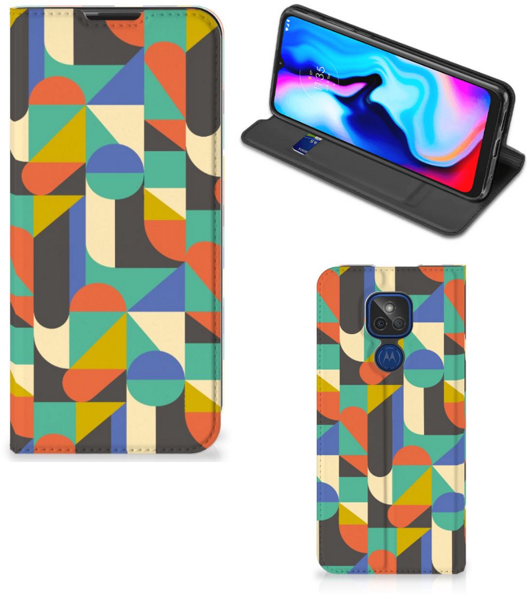 Motorola Moto G9 Play Hoesje met Magneet Funky Retro