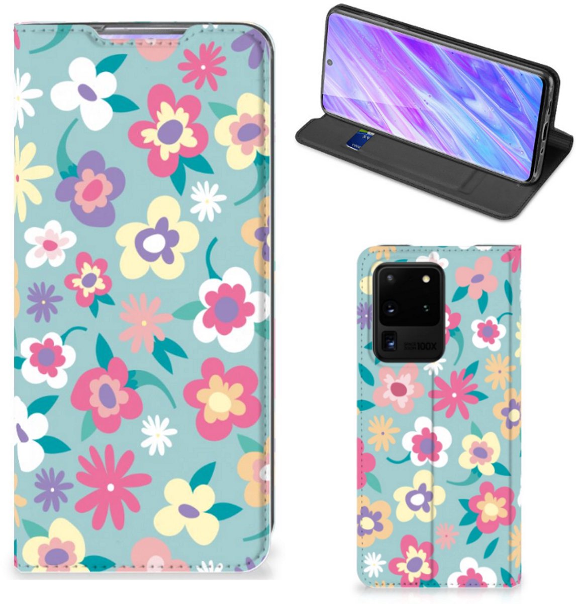 Standcase Hoesje voor Samsung Galaxy S20 Ultra Smart Cover Flower Power