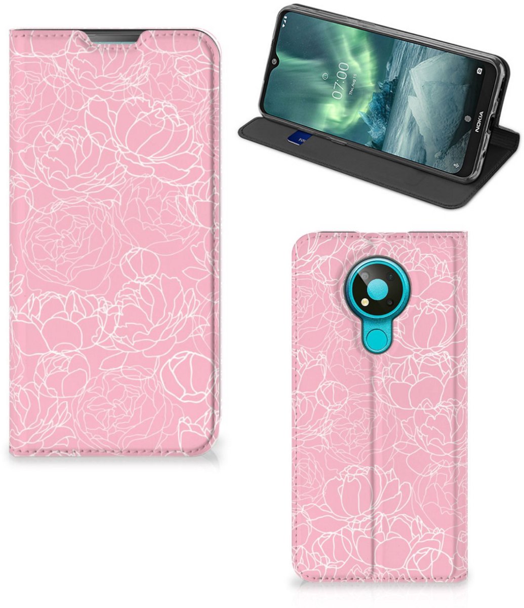 Book Case voor Nokia 3.4 Smart Cover White Flowers