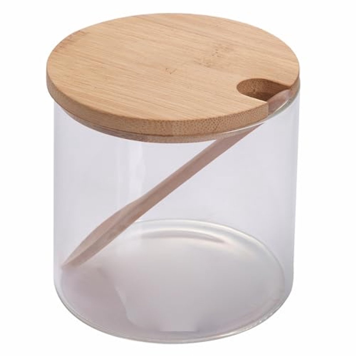 Suikerpot van glas met bamboe deksel en lepel - 500 ml - Transparant