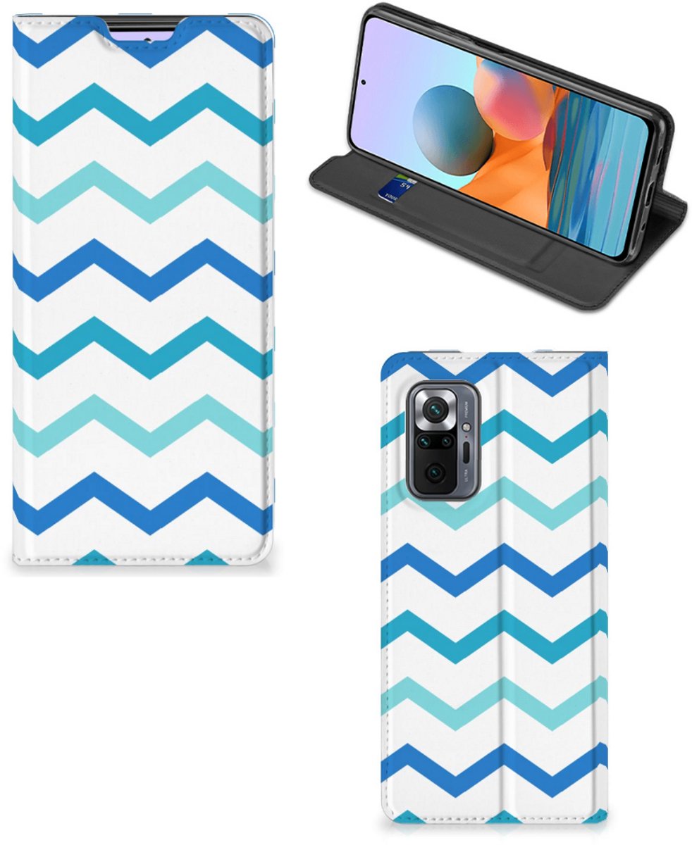 Xiaomi Redmi Note 10 Pro Hoesje met Magneet Zigzag Blauw