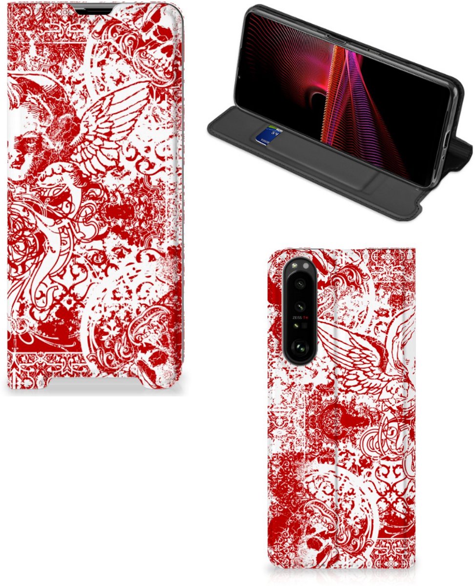 Mobiel BookCase Sony Xperia 1 III Angel Skull Rood