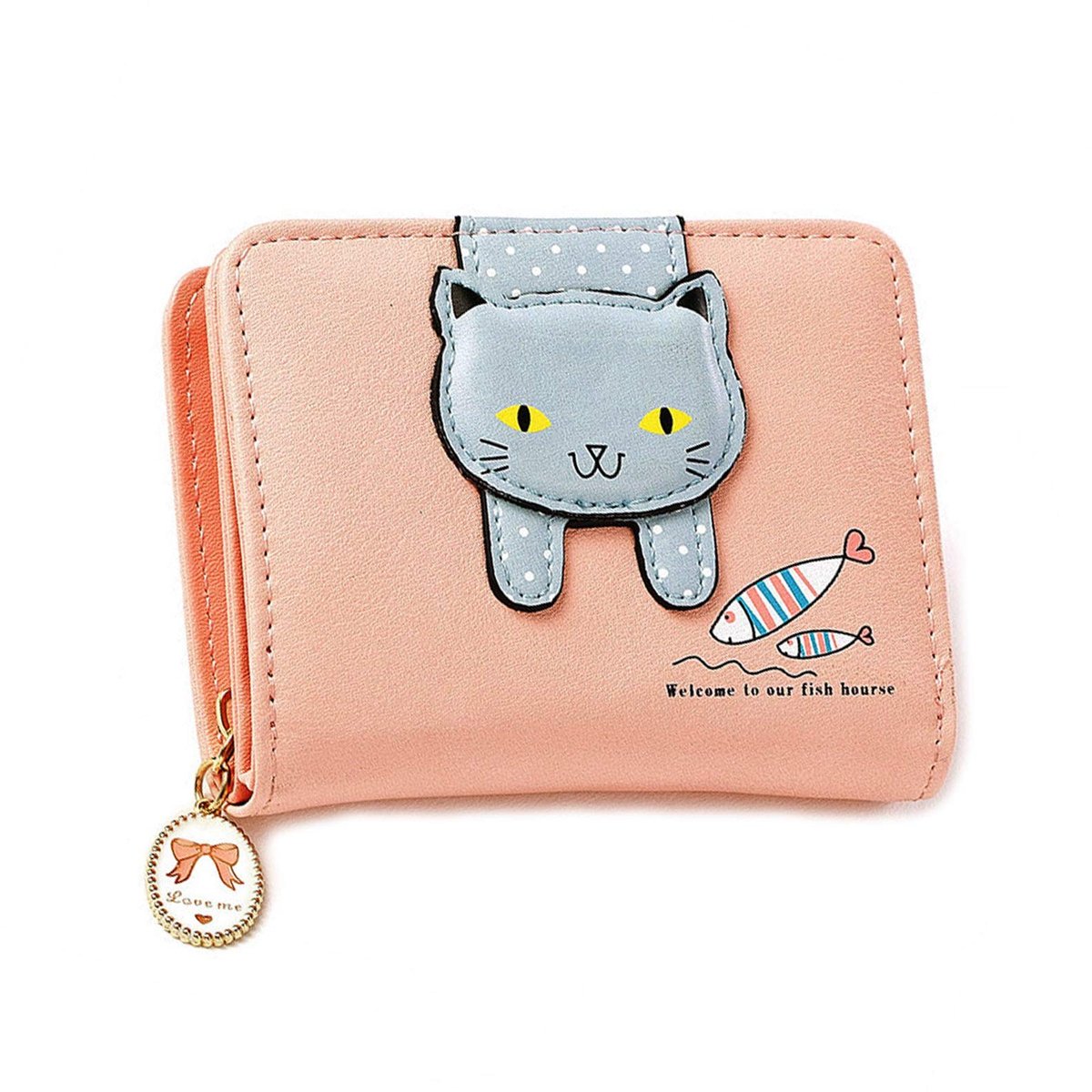 Allecto - Portemonnee Kat - Schattig - Roze - Meisjes Vrouwen - Kattenliefhebbers - Leer - Klein formaat - Dubbele rits - Decoratief - Portemonnee ...