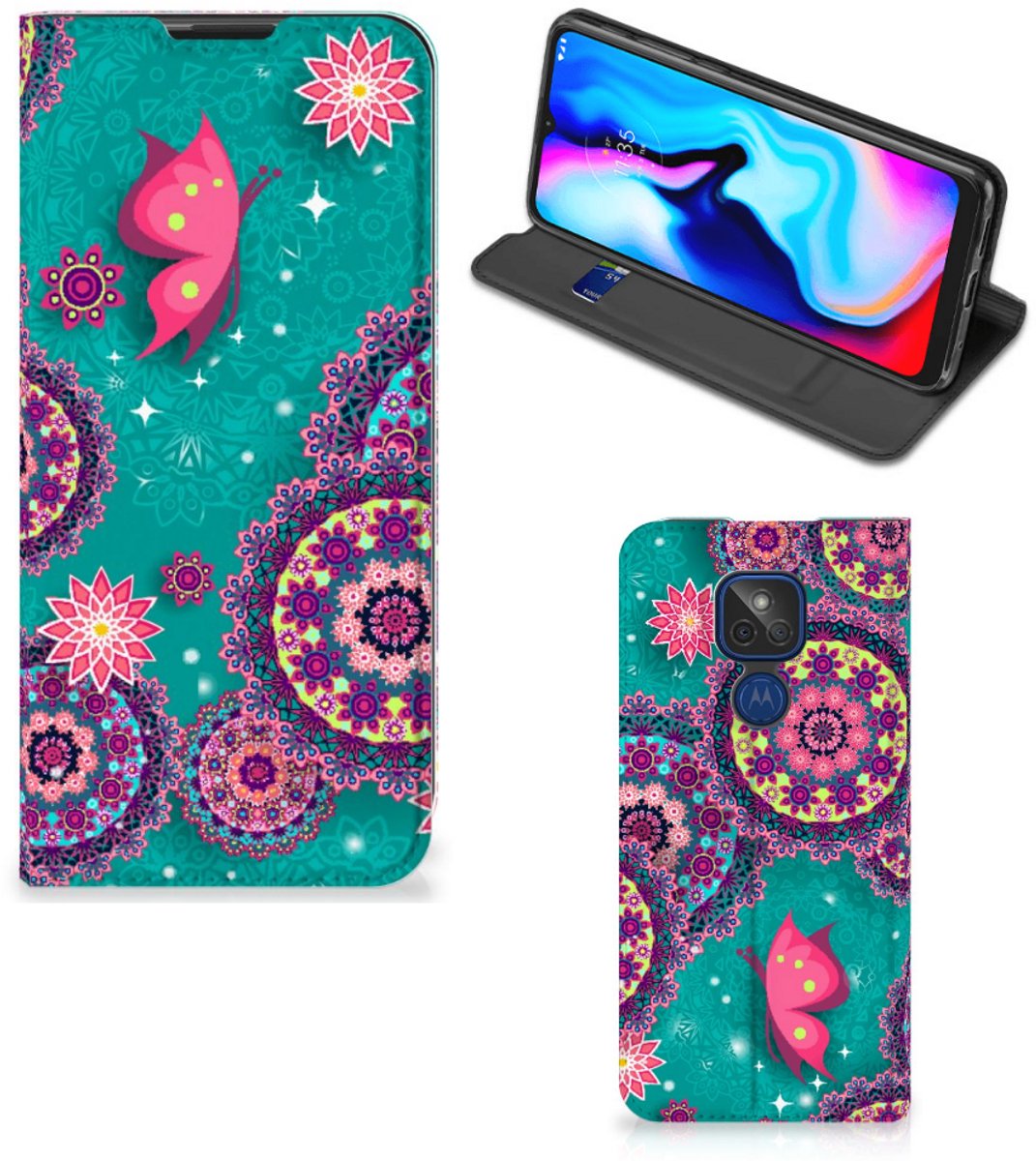 Motorola Moto G9 Play Bookcase Cirkels en Vlinders
