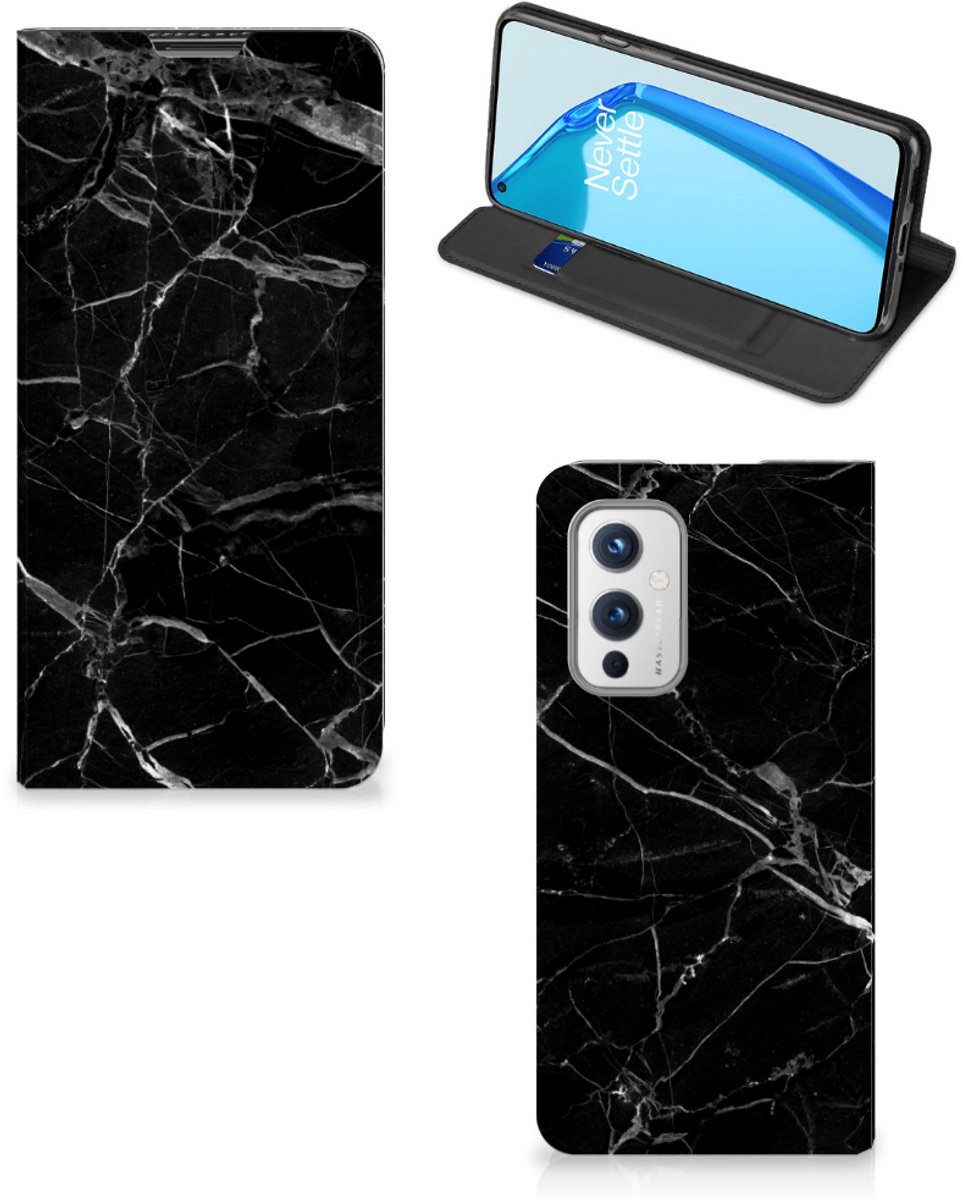 Standcase Hoesje voor OnePlus 9 Standcase Marmer Zwart - Origineel Cadeau Vader
