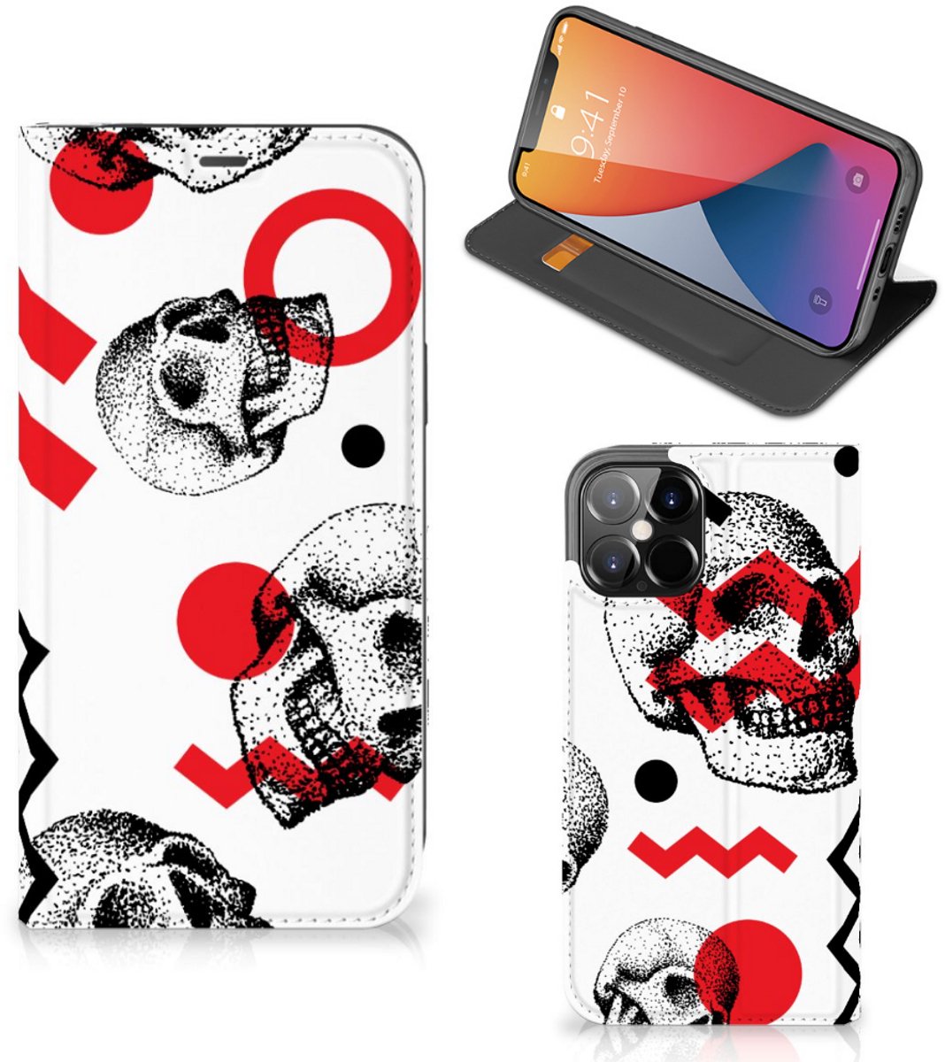 Book Case voor Mobiel BookCase iPhone 12 Pro Max Skull Red