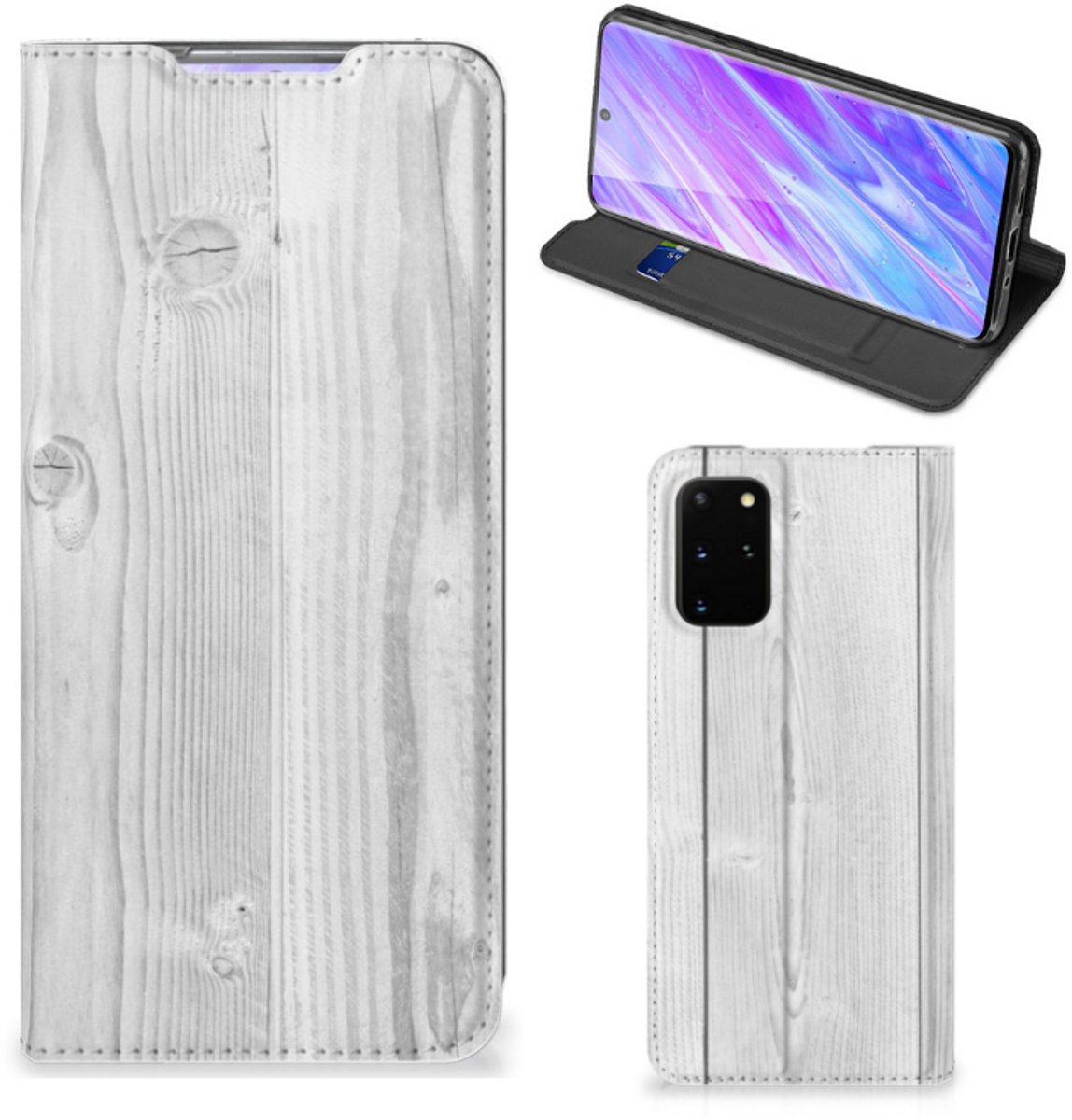 Samsung Galaxy S20 Plus Book Wallet Case White Wood