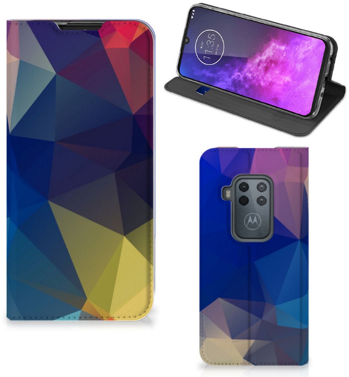 Book Case voor Motorola One Zoom Stand Case Polygon Dark