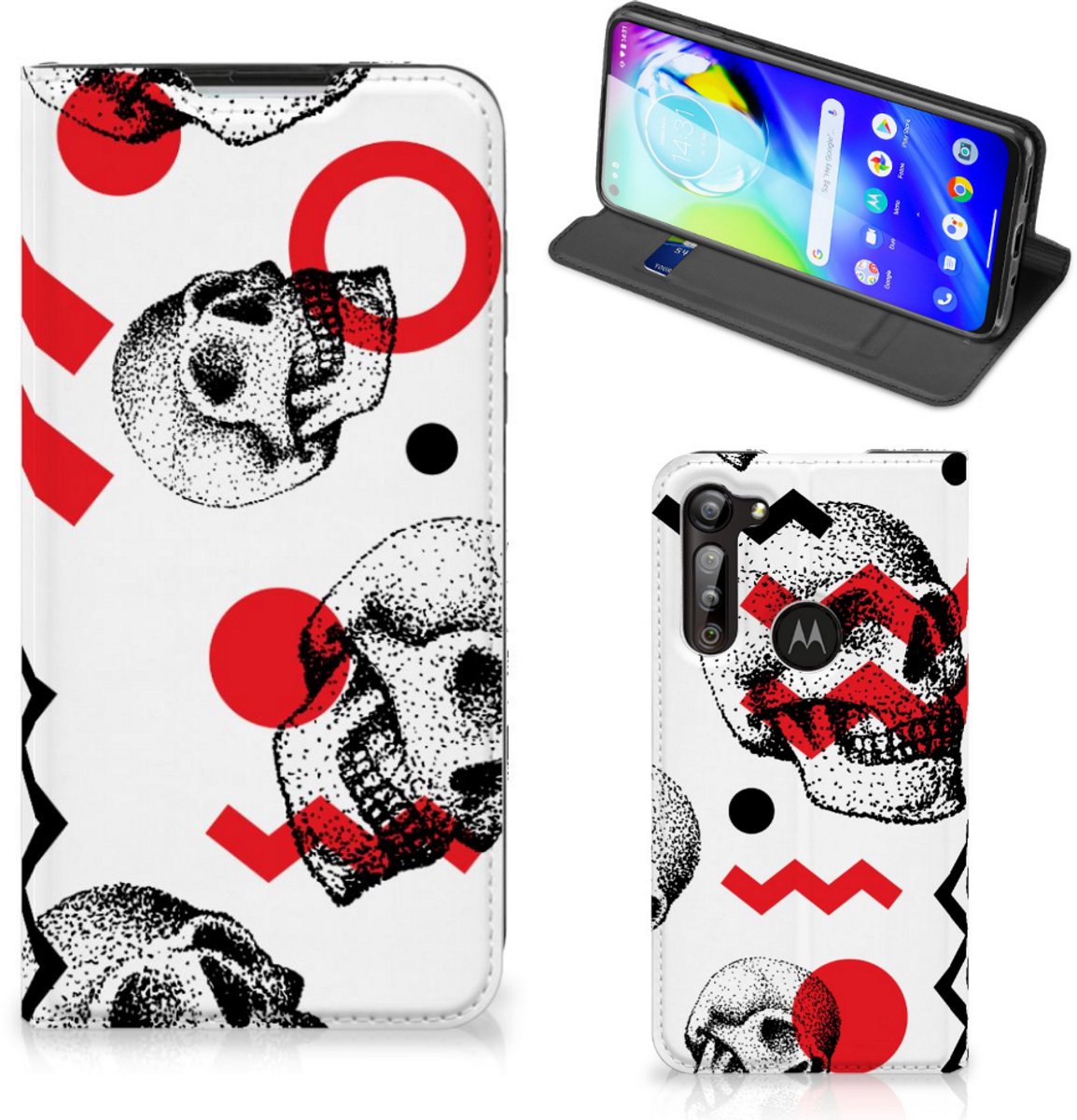 Mobiel BookCase Motorola Moto G8 Power Skull Red