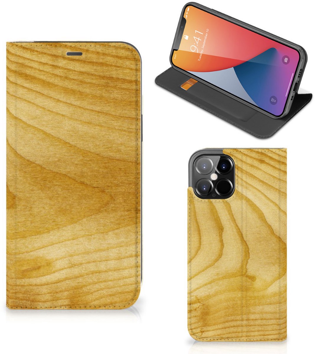 Standcase Hoesje voor iPhone 12 Pro Max Book Wallet Case Licht Hout