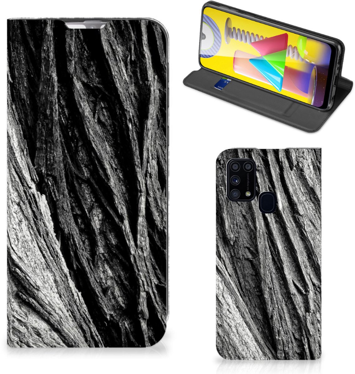 Book Case voor Book Wallet Case Samsung Galaxy M31 Boomschors Grijs
