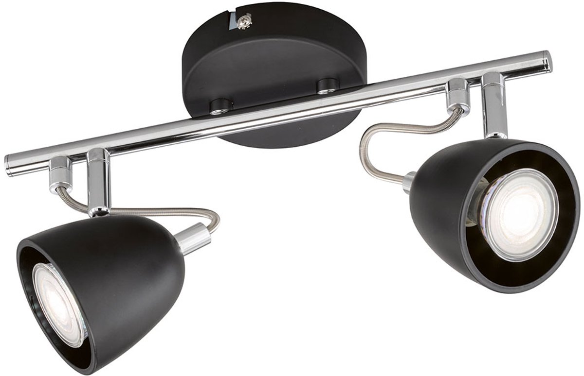 Plafondlamp metaal zwart plafondspot 2flame plafondlamp twee spots, draaibaar, chroom, 2x LED 4W 320Lm warm wit, LxBxH 30x10x16 cm