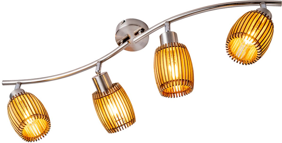 Plafondlamp hout woonkamer spot nikkel eiken beweegbare spots lijst licht Nino 81040446